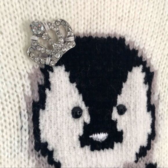LC LAUREN CONRAD IVORY CREAM PENGUIN KNIT SWEATER DIAMOND RHINESTONE NOVELTY XS - Picture 9 of 15
